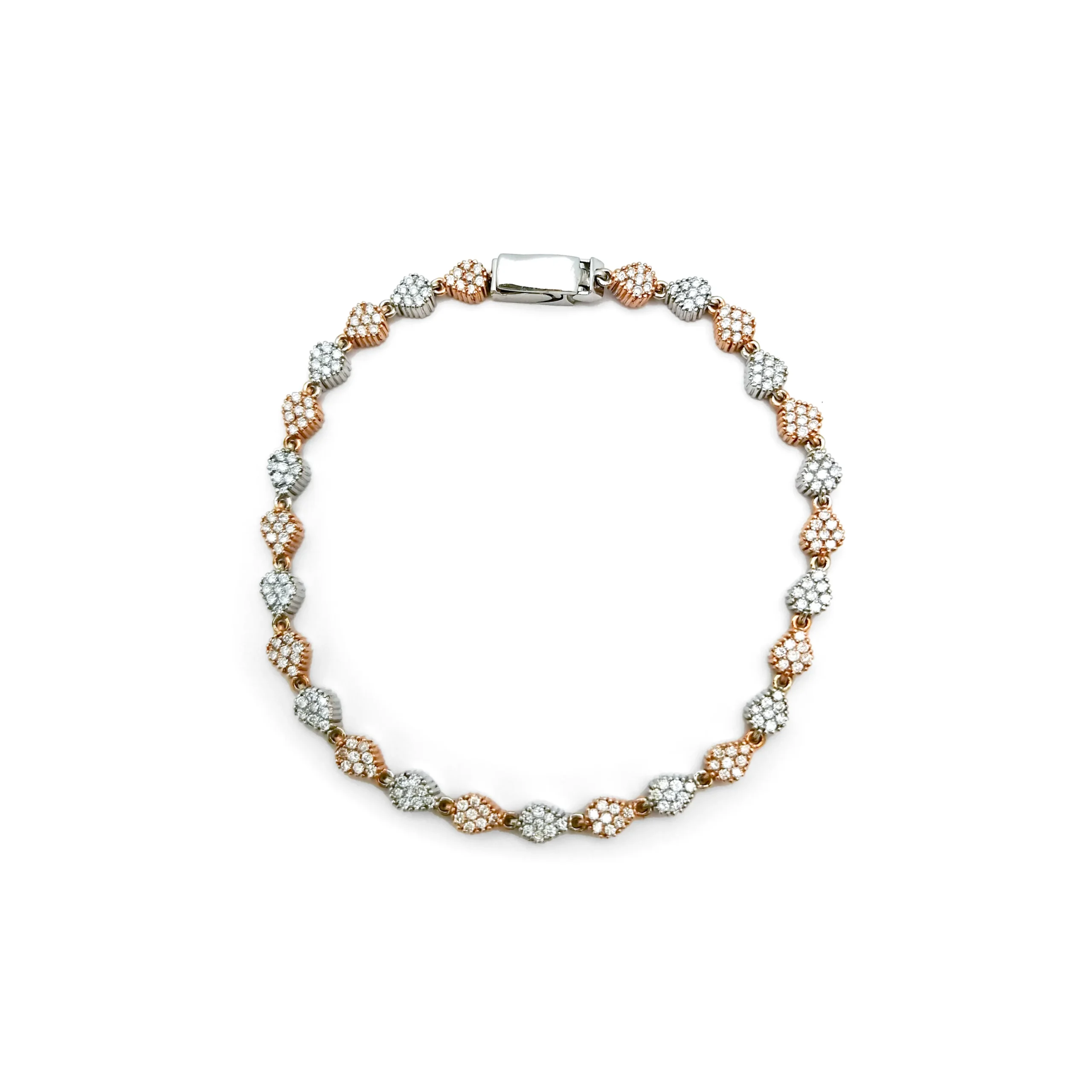Bracciale in oro bianco e rosa con diamanti a pavé