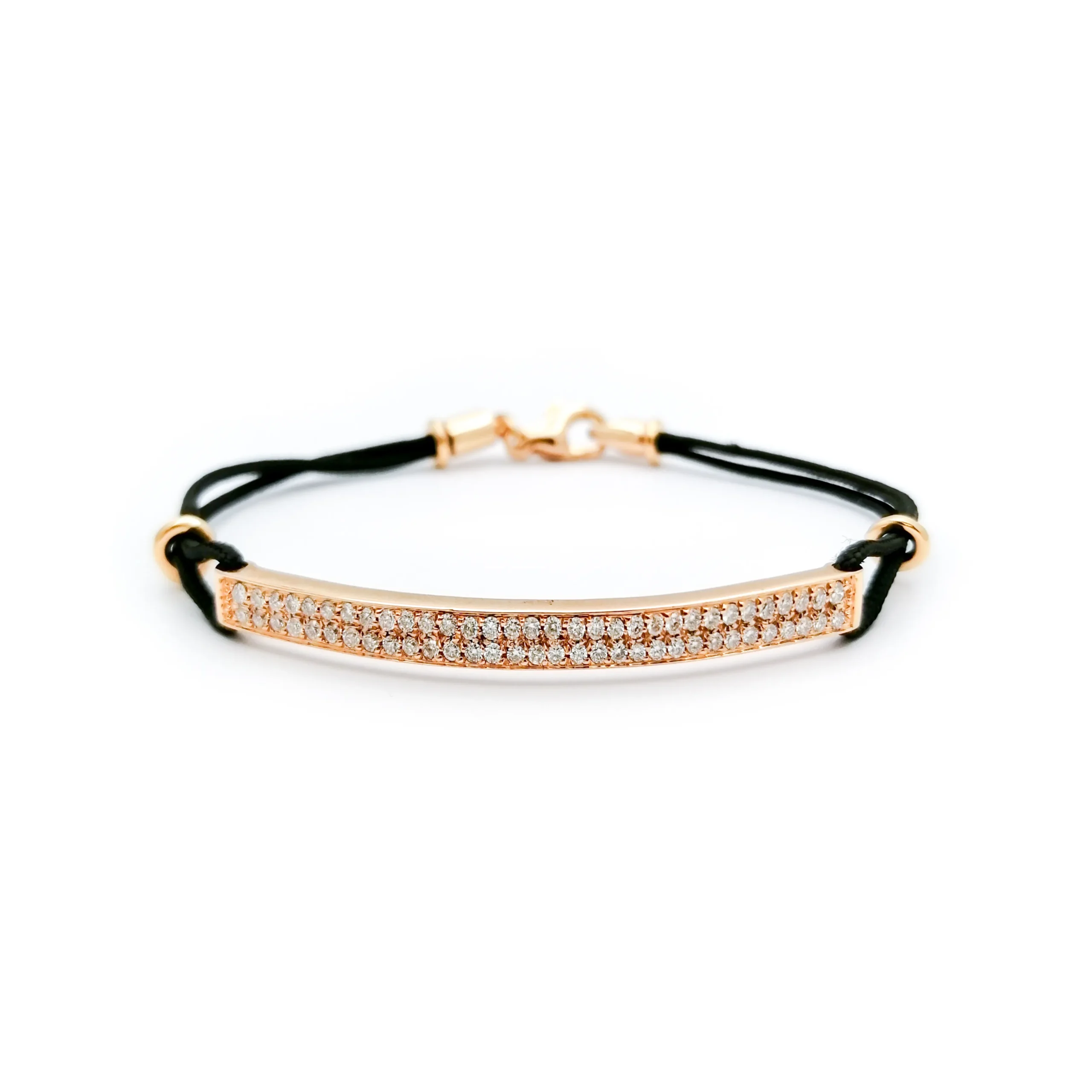 Bracciale in oro rosa e sagola nera con diamanti