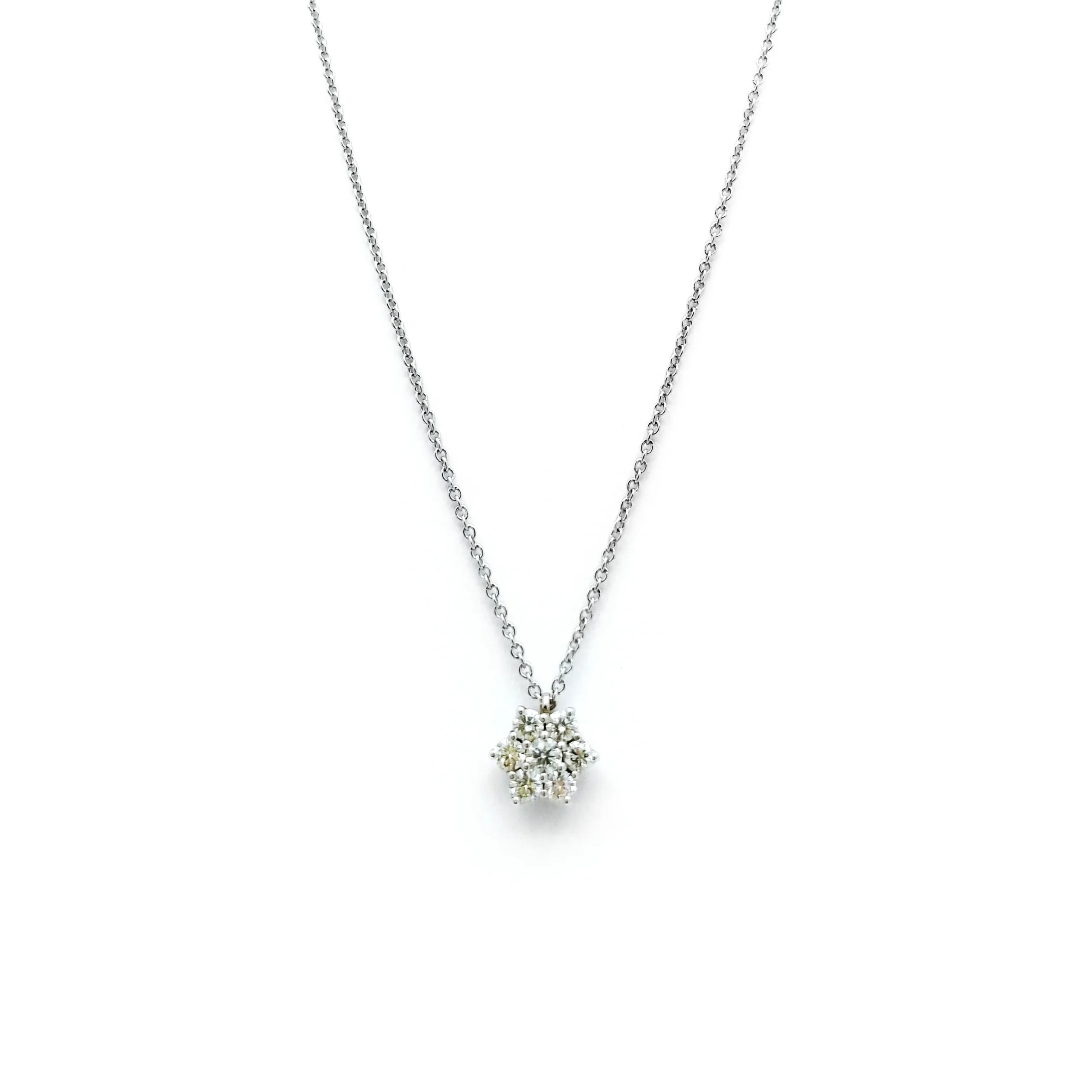 Collana in oro bianco con ciondolo fiore di brillanti